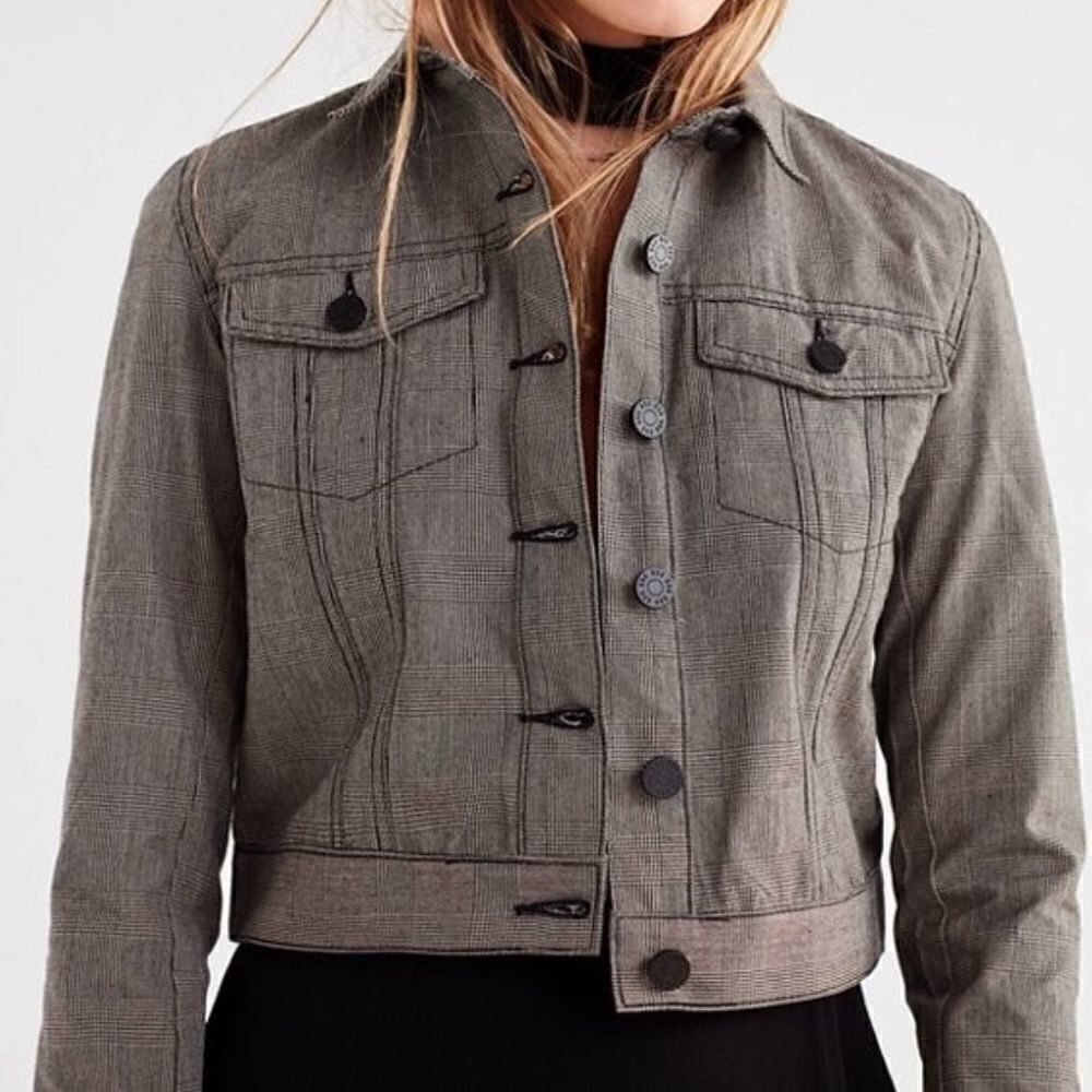 BDG Urban Outfitters Houndstooth Cropped Trucker Jacket MEDIUM